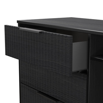 Fluted TV Unit Black 2 Shelves 3 Drawers 97cm