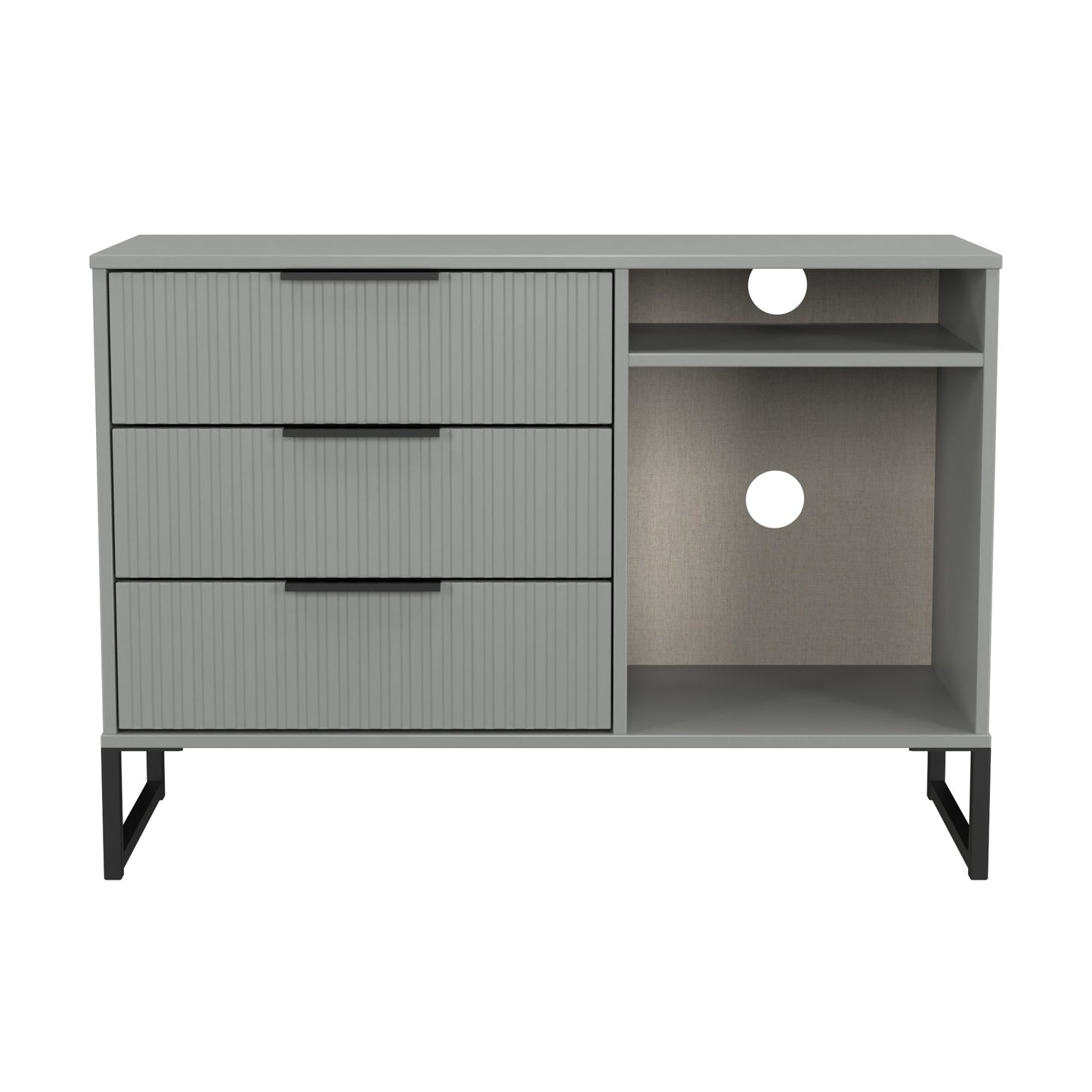 Fluted TV Unit Grey 2 Shelves 3 Drawers 97cm
