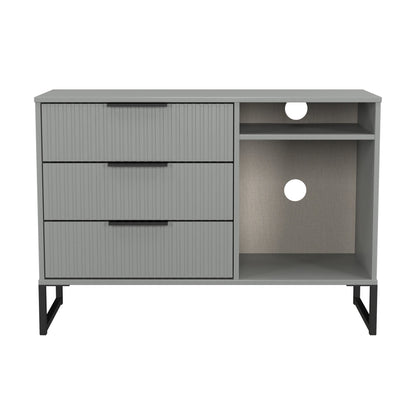 Fluted TV Unit Grey 2 Shelves 3 Drawers 97cm