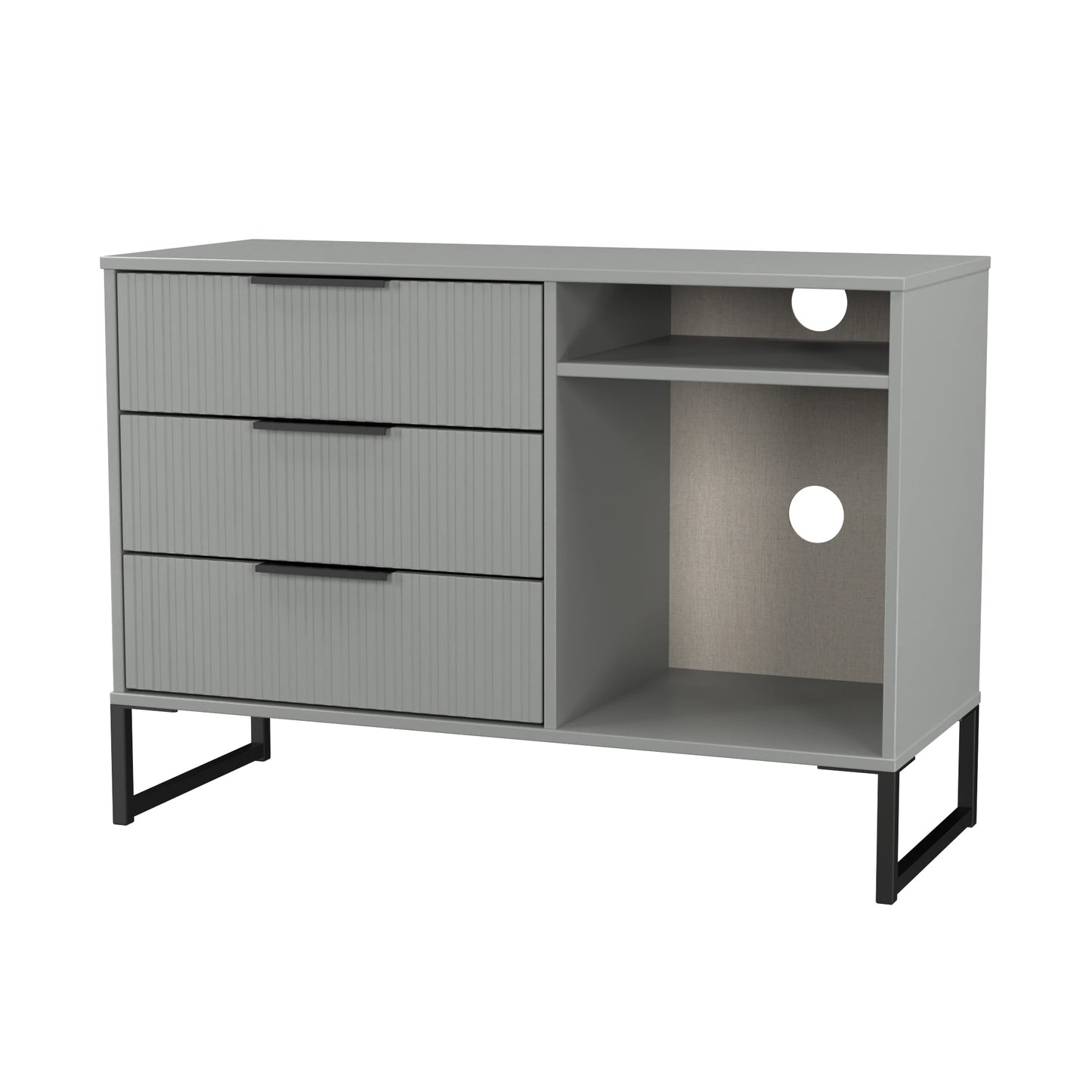 Fluted TV Unit Grey 2 Shelves 3 Drawers 97cm