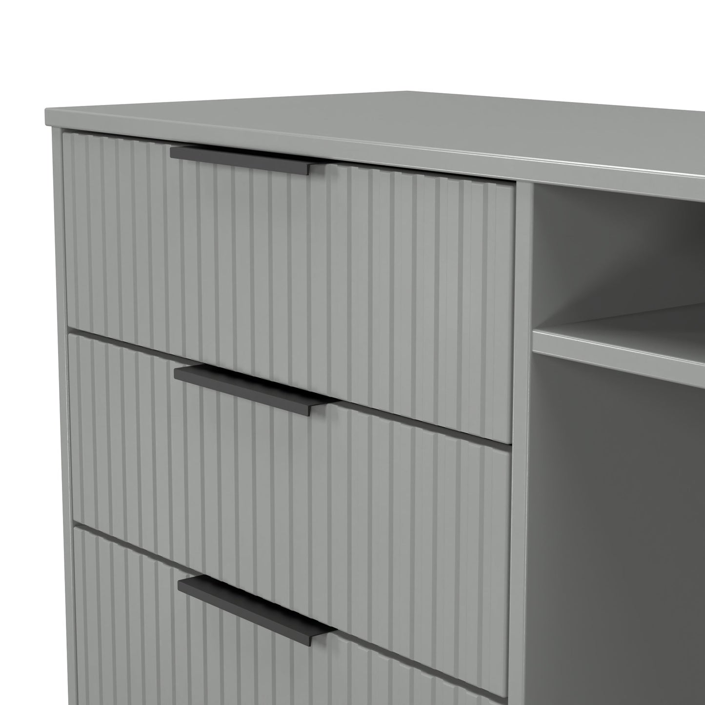 Fluted TV Unit Grey 2 Shelves 3 Drawers 97cm