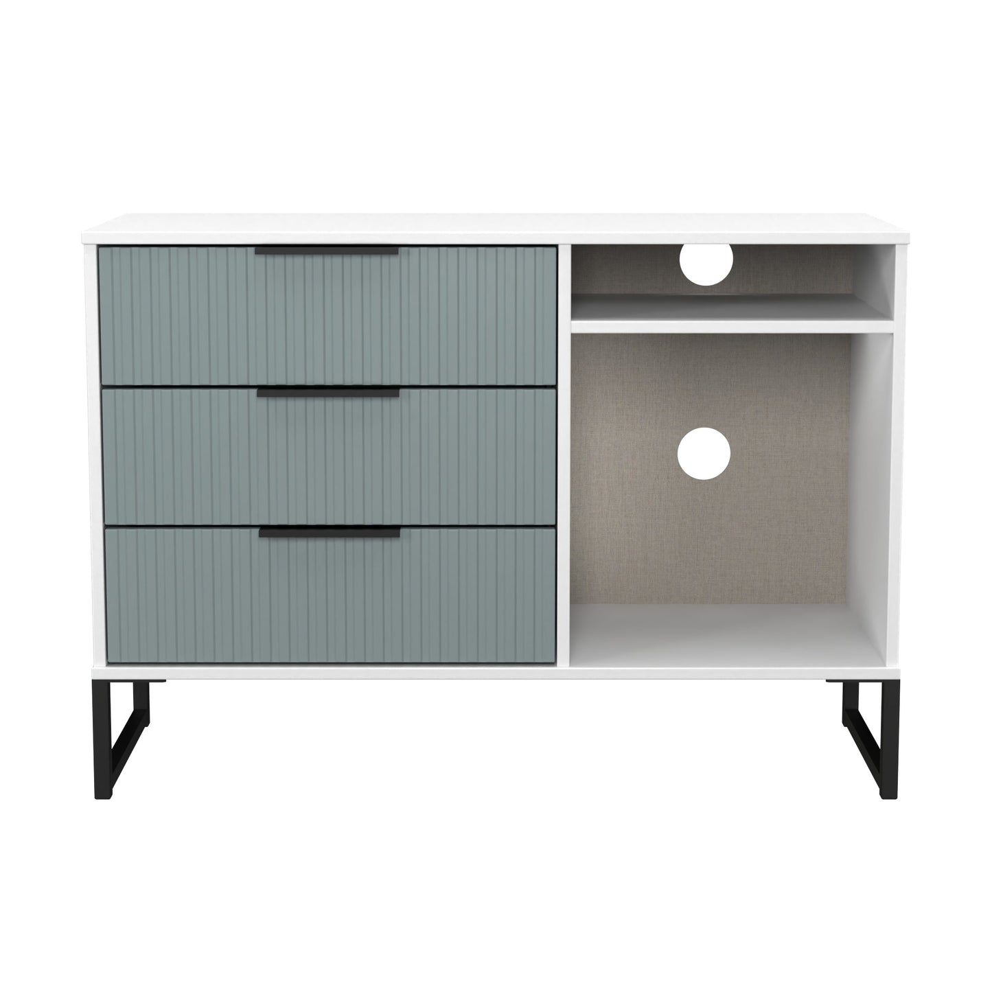 Fluted TV Unit Teal & White 2 Shelves 3 Drawers 97cm