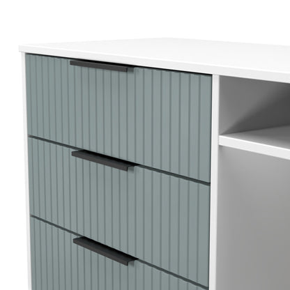 Fluted TV Unit Teal & White 2 Shelves 3 Drawers 97cm
