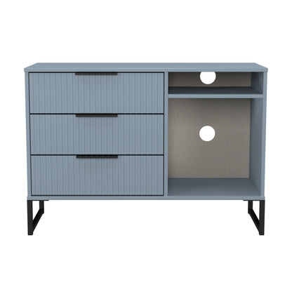 Fluted TV Unit Light Blue 2 Shelves 3 Drawers 97cm