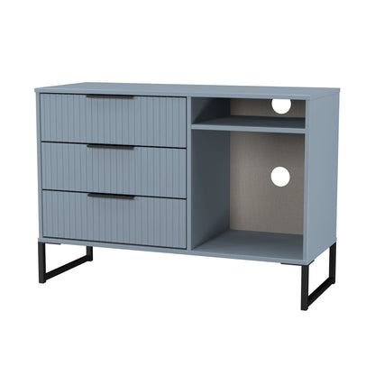 Fluted TV Unit Light Blue 2 Shelves 3 Drawers 97cm