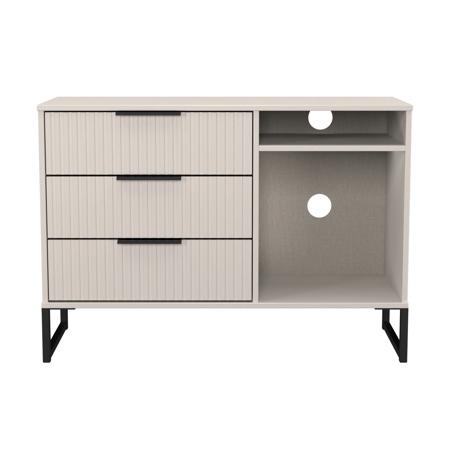 Fluted TV Unit Off-White 2 Shelves 3 Drawers 97cm