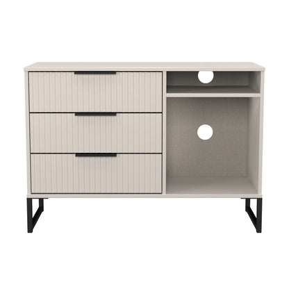 Fluted TV Unit Off-White 2 Shelves 3 Drawers 97cm