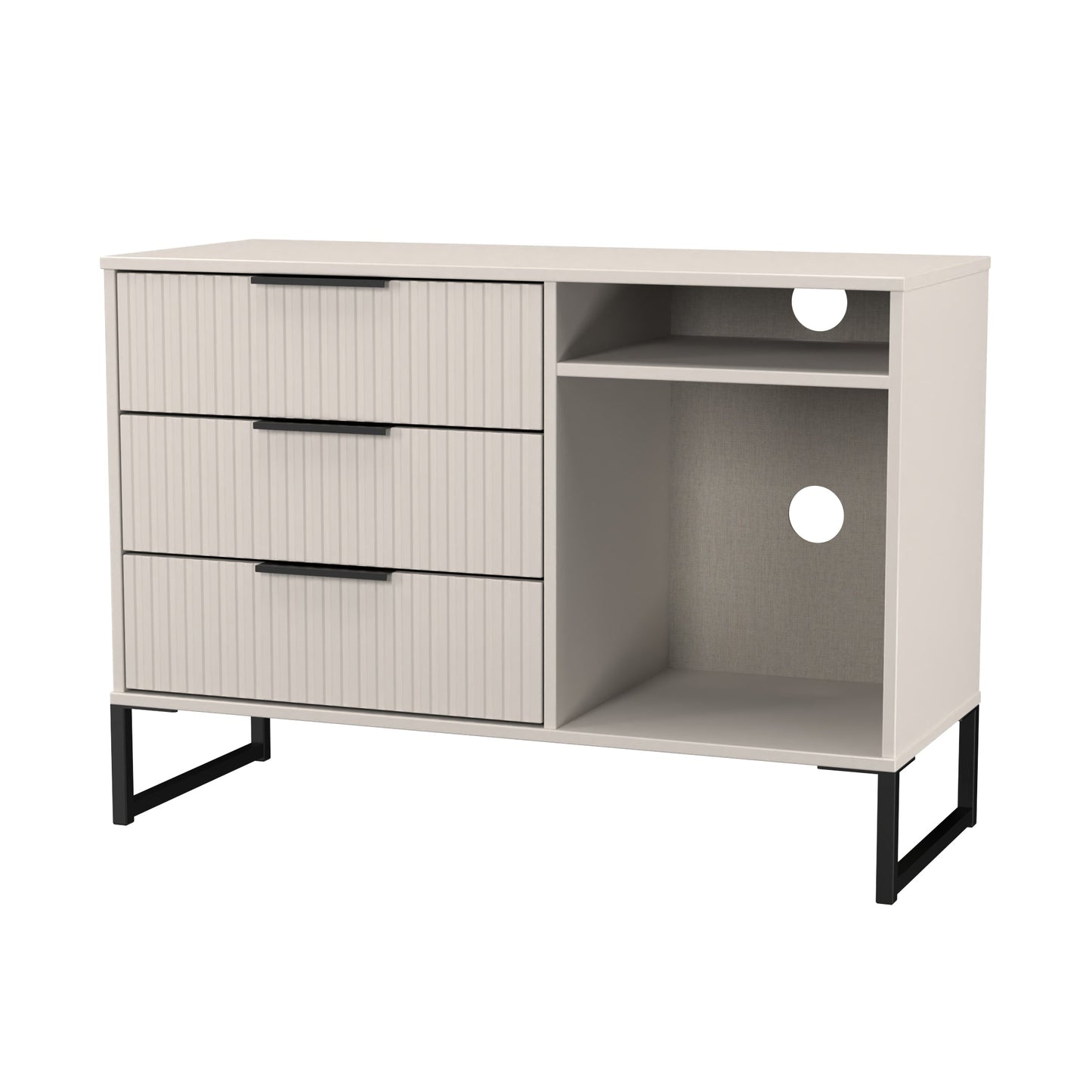 Fluted TV Unit Off-White 2 Shelves 3 Drawers 97cm