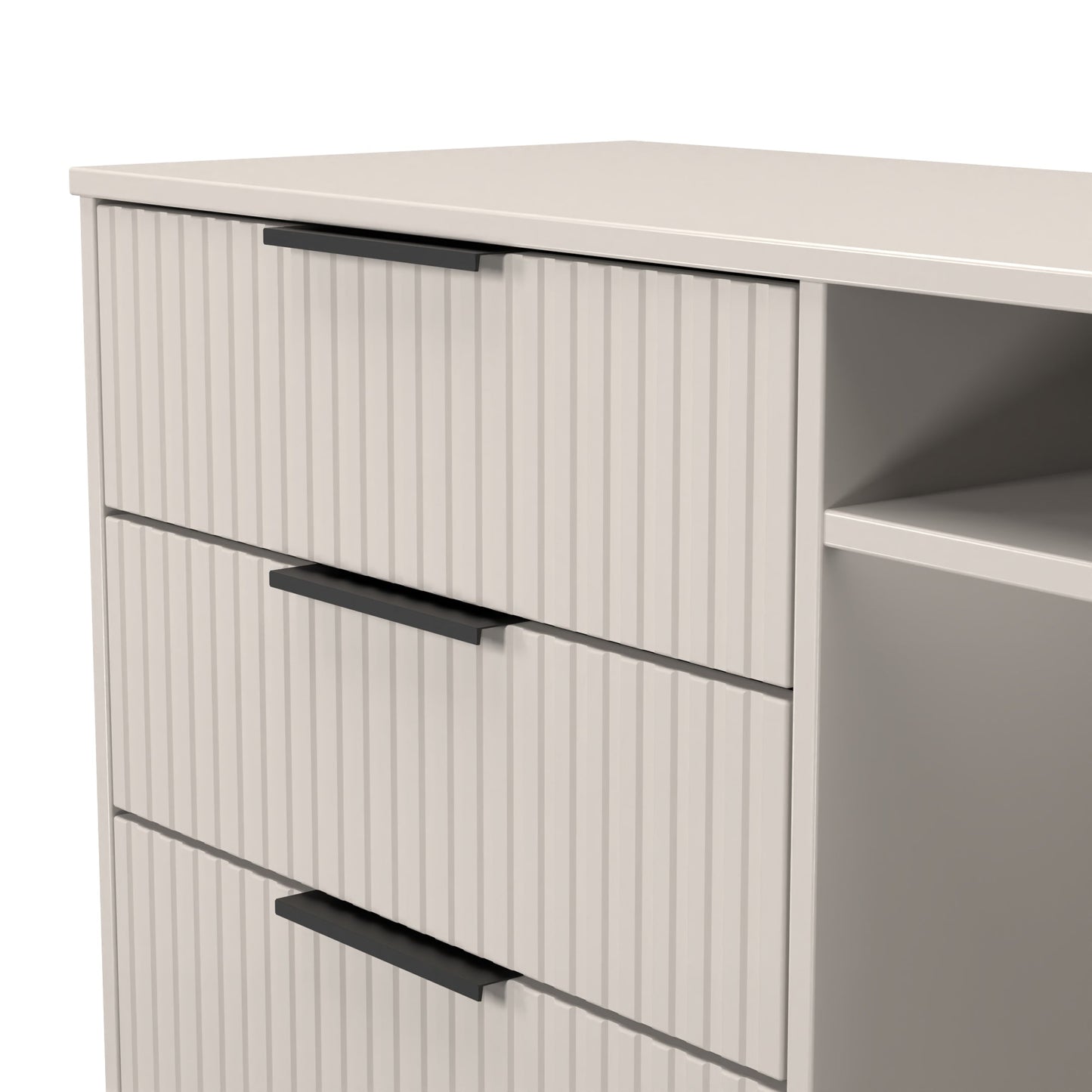 Fluted TV Unit Off-White 2 Shelves 3 Drawers 97cm