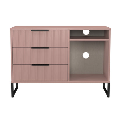 Fluted TV Unit Pink 2 Shelves 3 Drawers 97cm