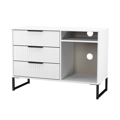 Fluted TV Unit White 2 Shelves 3 Drawers 97cm