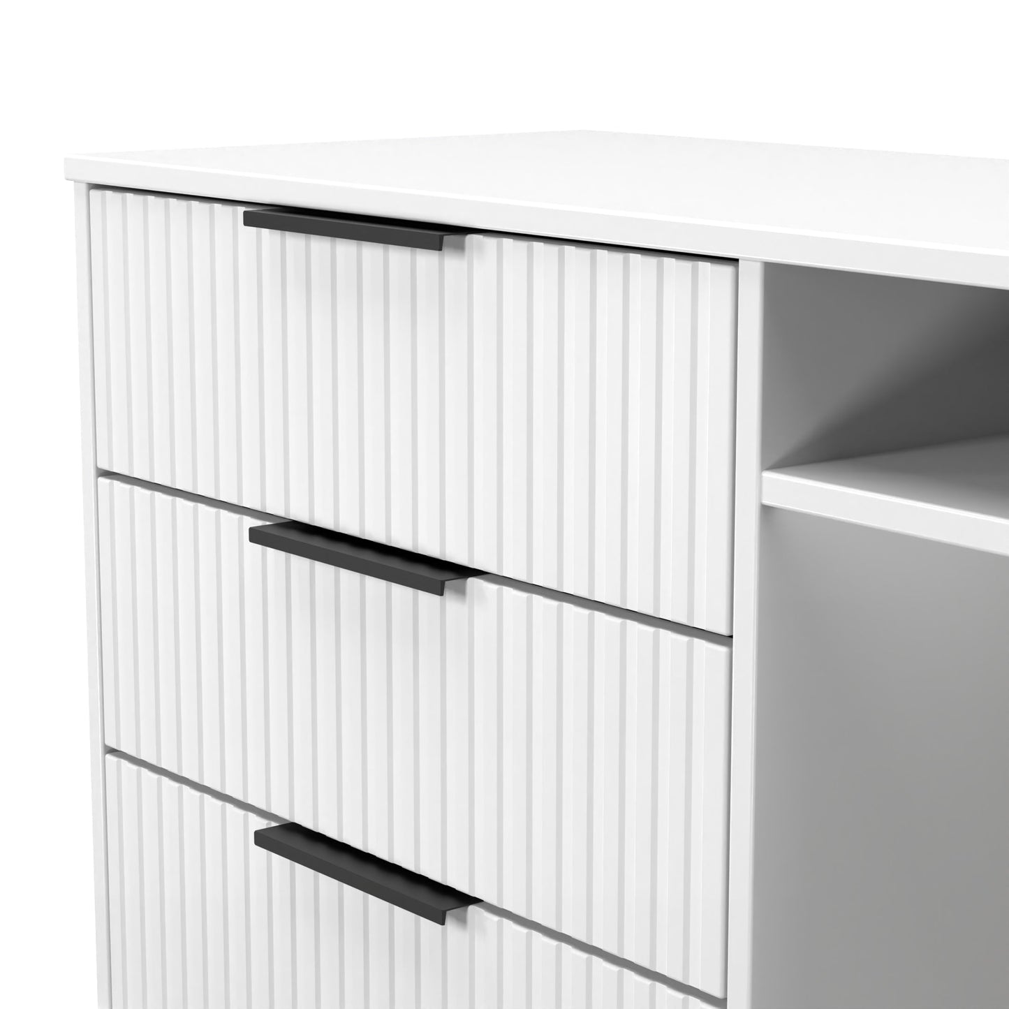 Fluted TV Unit White 2 Shelves 3 Drawers 97cm
