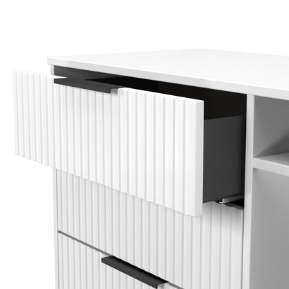 Fluted TV Unit White 2 Shelves 3 Drawers 97cm