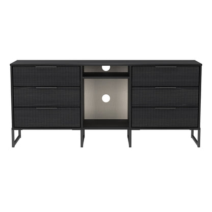 Fluted Large Sideboard Black 2 Shelves 6 Drawers 152cm