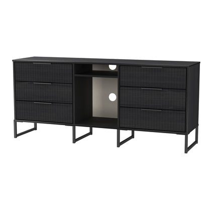 Fluted Large Sideboard Black 2 Shelves 6 Drawers 152cm