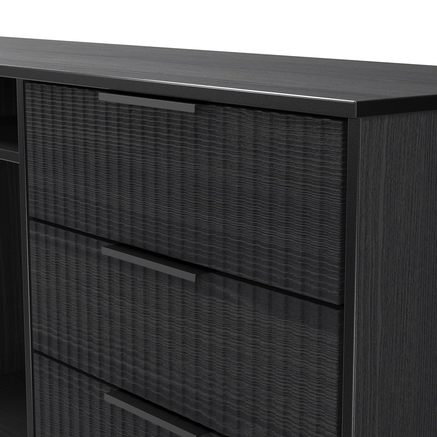 Fluted Large Sideboard Black 2 Shelves 6 Drawers 152cm
