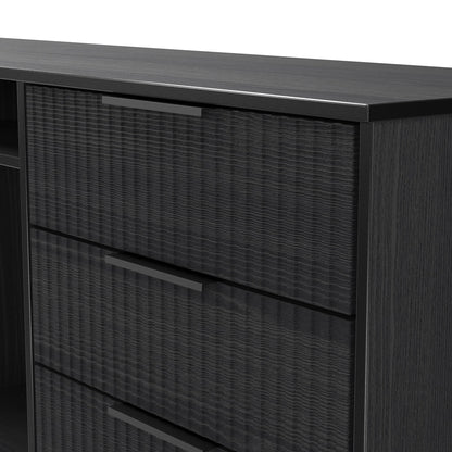 Fluted Large Sideboard Black 2 Shelves 6 Drawers 152cm