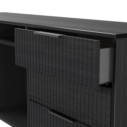 Fluted Large Sideboard Black 2 Shelves 6 Drawers 152cm