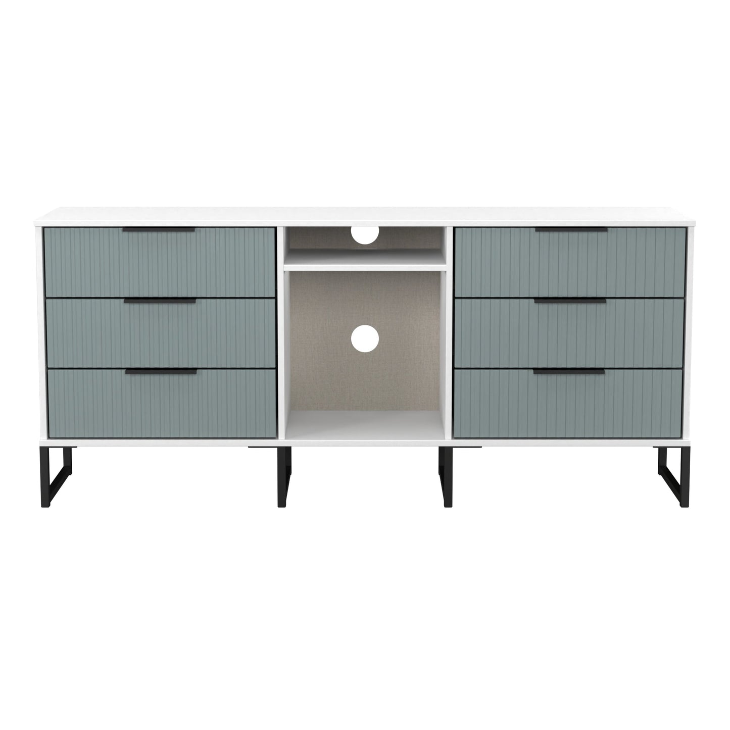 Fluted Large Sideboard Teal & White 2 Shelves 6 Drawers 152cm