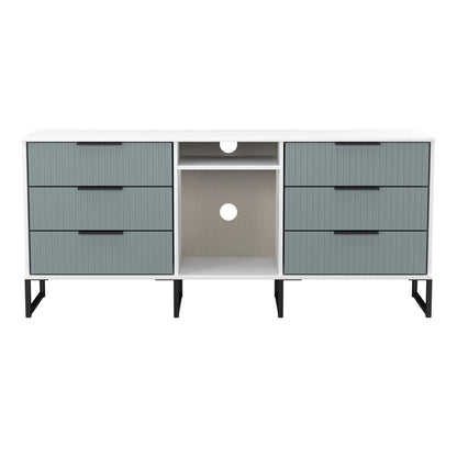 Fluted Large Sideboard Teal & White 2 Shelves 6 Drawers 152cm