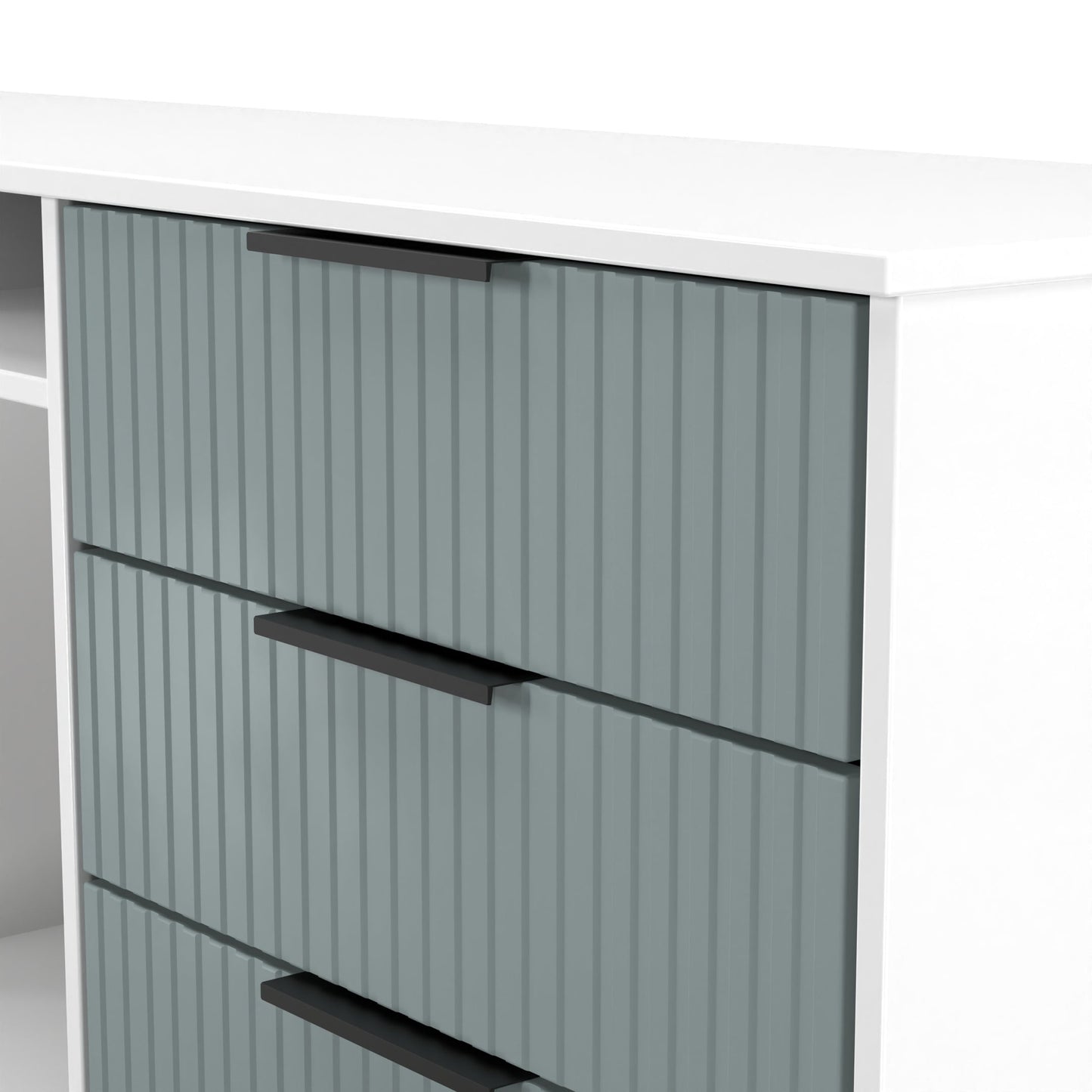 Fluted Large Sideboard Teal & White 2 Shelves 6 Drawers 152cm
