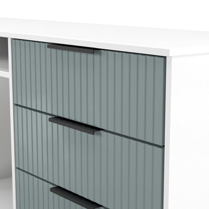 Fluted Large Sideboard Teal & White 2 Shelves 6 Drawers 152cm