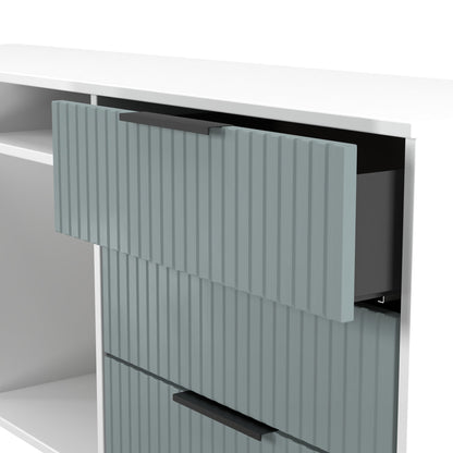 Fluted Large Sideboard Teal & White 2 Shelves 6 Drawers 152cm