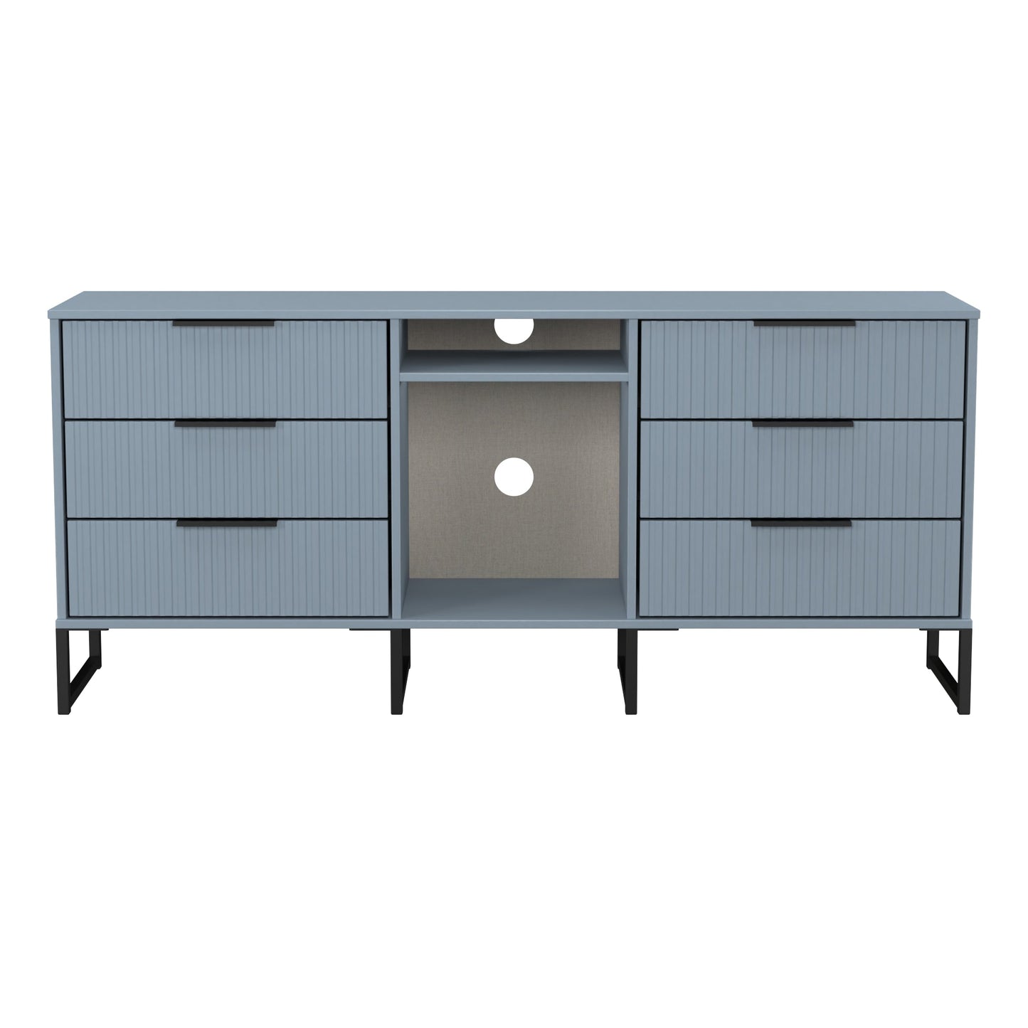 Fluted Large Sideboard Light Blue 2 Shelves 6 Drawers 152cm