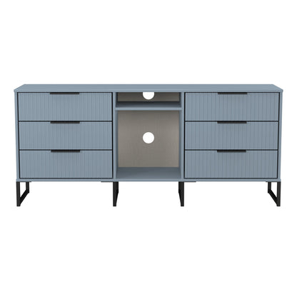 Fluted Large Sideboard Light Blue 2 Shelves 6 Drawers 152cm