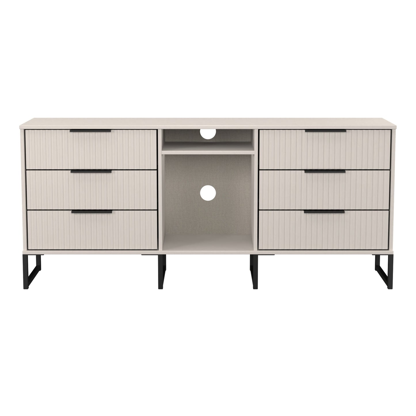 Fluted Large Sideboard Off-White 2 Shelves 6 Drawers 152cm