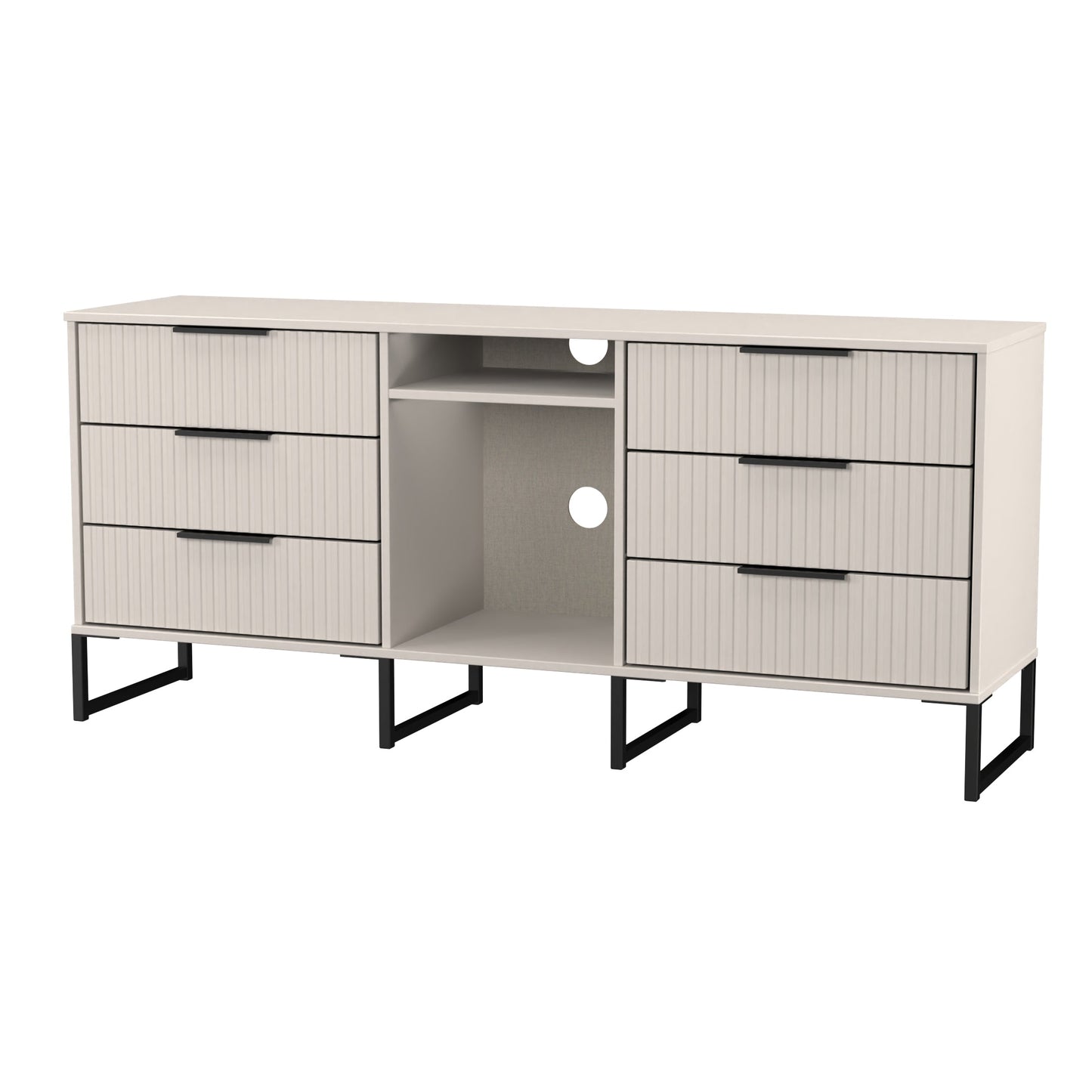 Fluted Large Sideboard Off-White 2 Shelves 6 Drawers 152cm
