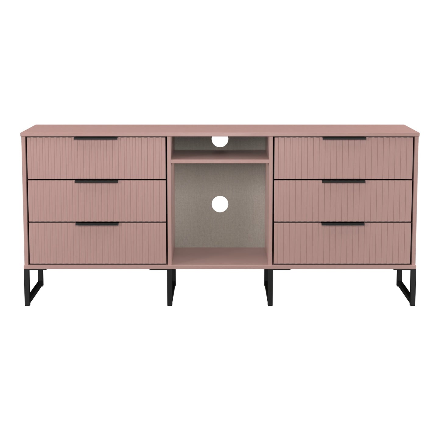 Fluted Large Sideboard Pink 2 Shelves 6 Drawers 152cm