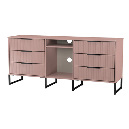 Fluted Large Sideboard Pink 2 Shelves 6 Drawers 152cm