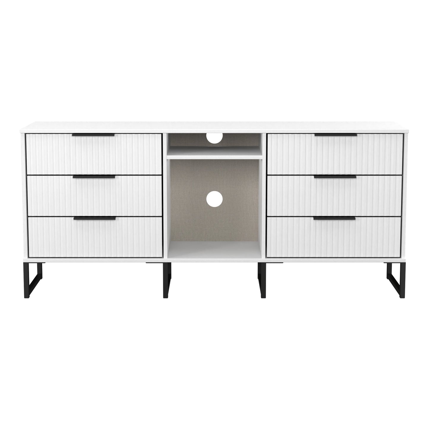 Fluted Large Sideboard White 2 Shelves 6 Drawers 152cm