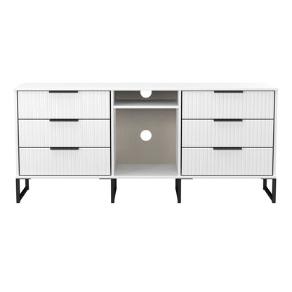 Fluted Large Sideboard White 2 Shelves 6 Drawers 152cm
