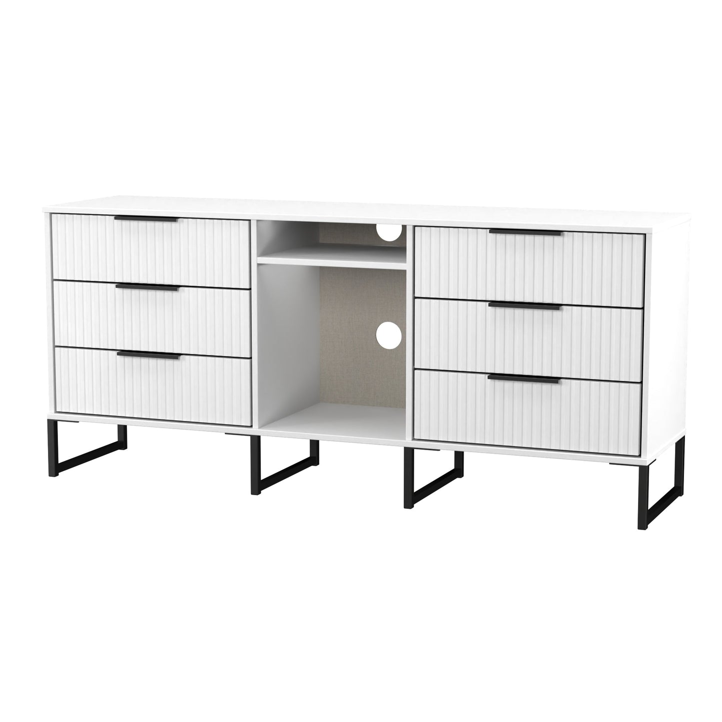 Fluted Large Sideboard White 2 Shelves 6 Drawers 152cm