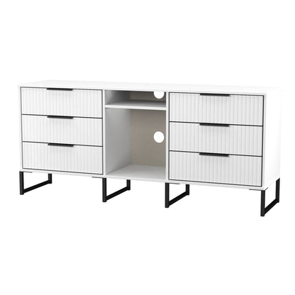Fluted Large Sideboard White 2 Shelves 6 Drawers 152cm