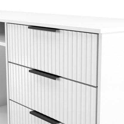 Fluted Large Sideboard White 2 Shelves 6 Drawers 152cm
