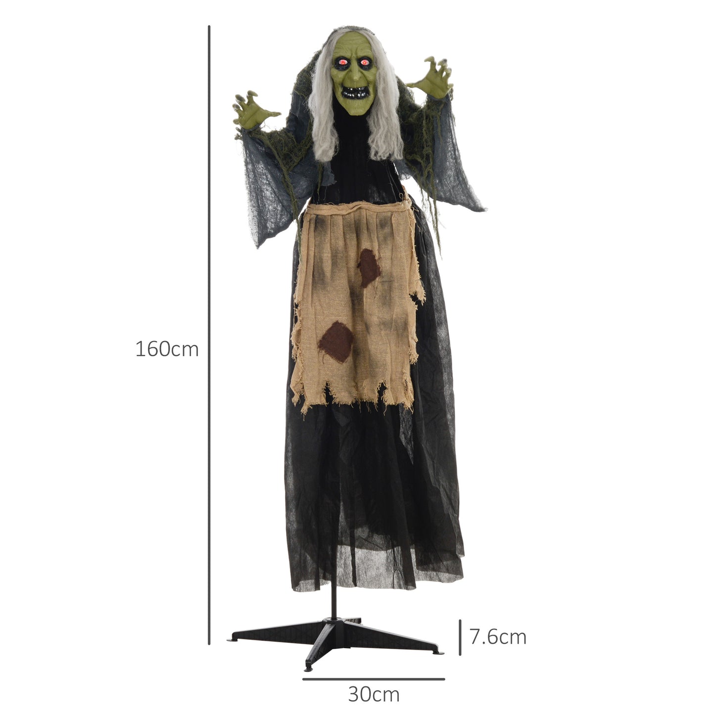 Animated Hunchback Witch Halloween Decoration - 160cm