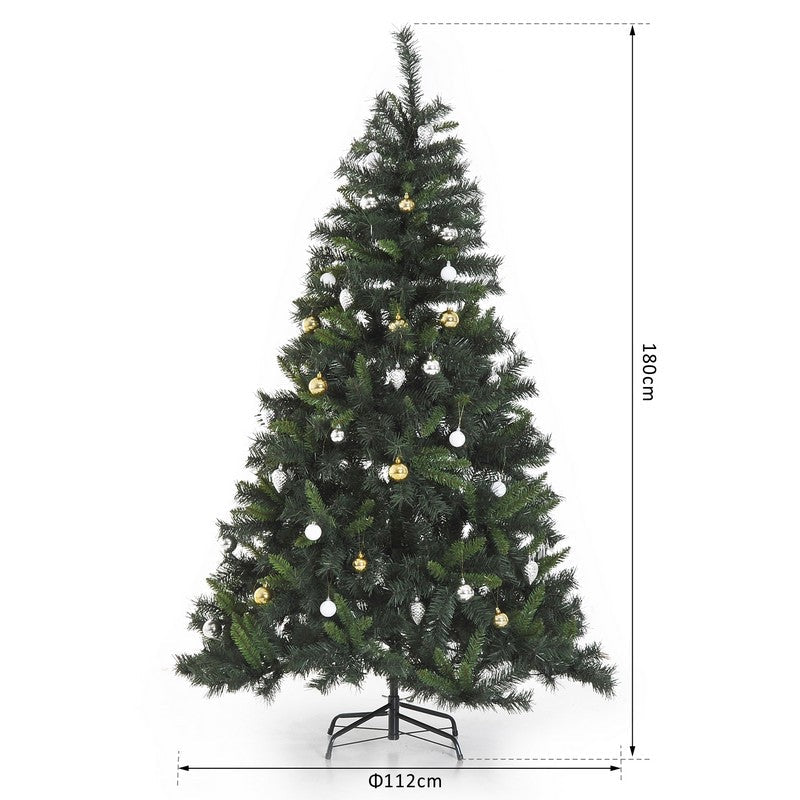 6 Foot Pre-Lit Artificial Christmas Tree 200 LED Xmas Tree Holiday Décor with Decorative Balls Ornament Metal Stand Green
