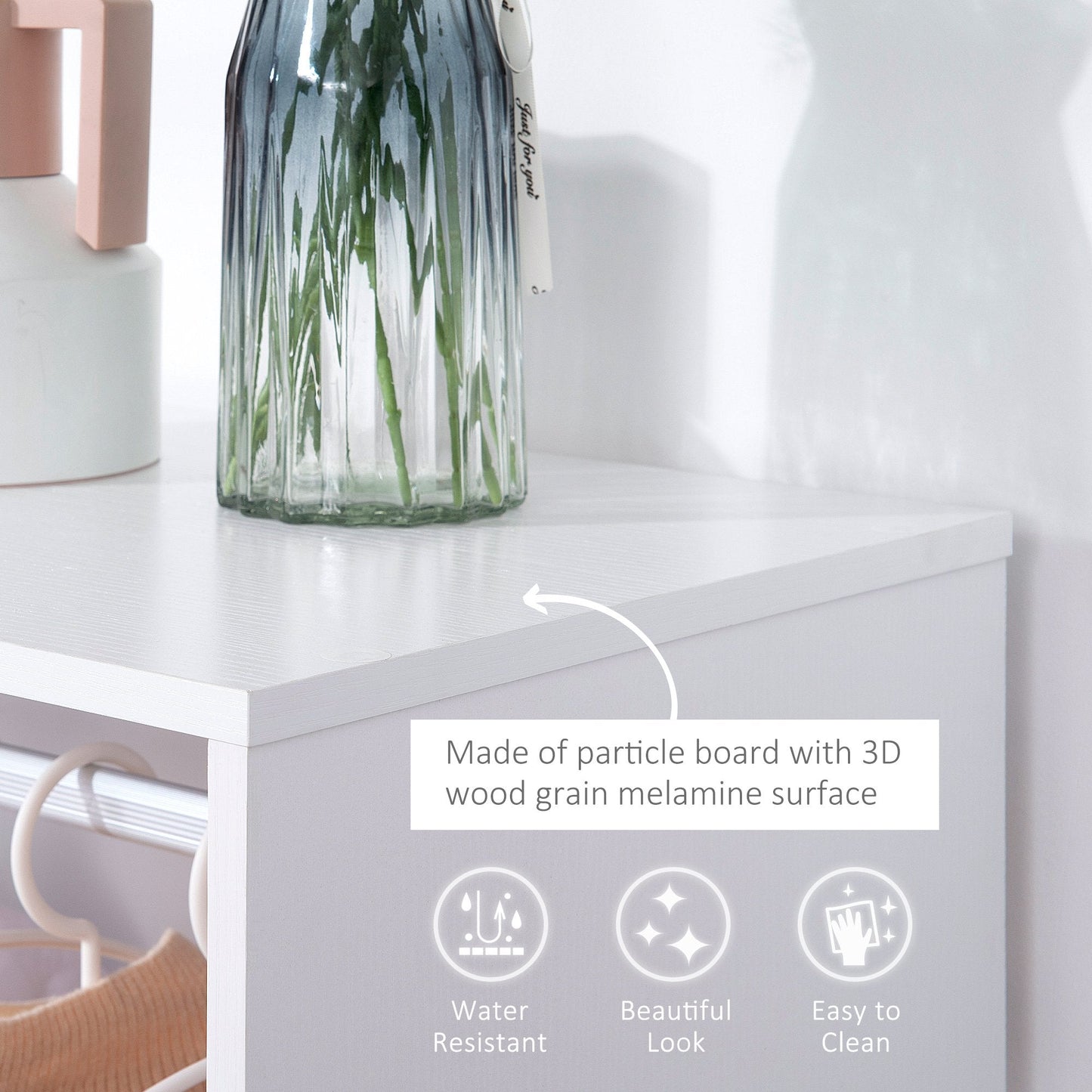 Rolling Open Wardrobe w/ Hanging Rod Storage Shelves Closet Organizer