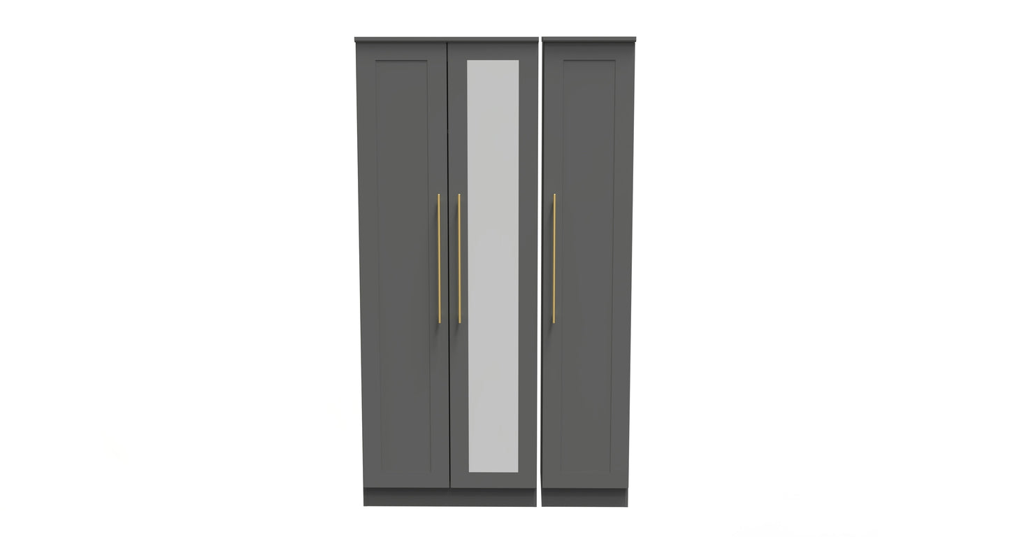 Haworth Tall Mirror Wardrobe Grey 1 Shelf 196cm