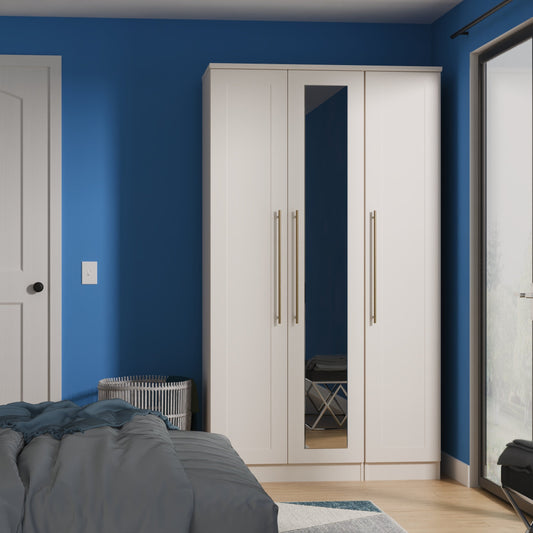 Haworth Tall Mirror Wardrobe Off-White 1 Shelf 196cm