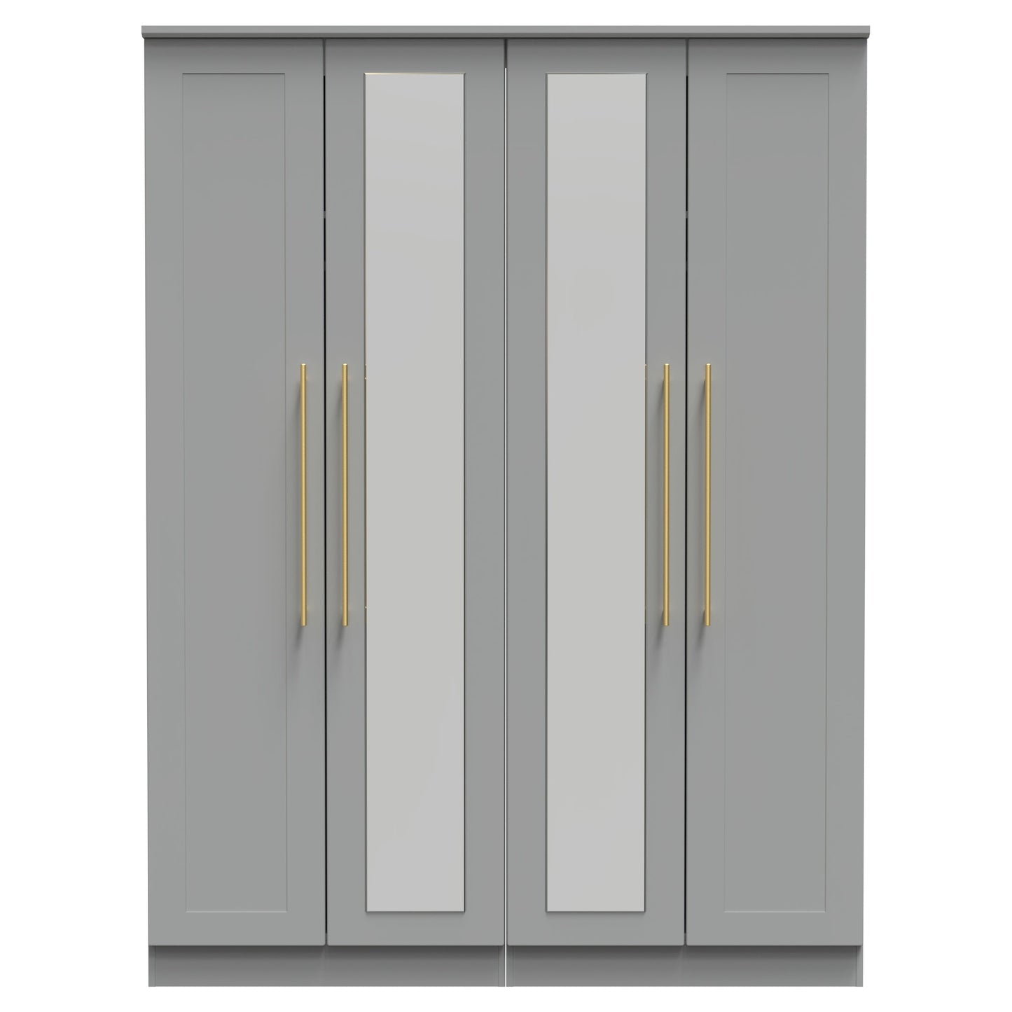 Haworth Tall Mirror Wardrobe Grey 4 Doors 1 Shelf 196cm