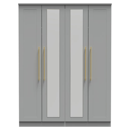 Haworth Tall Mirror Wardrobe Grey 4 Doors 1 Shelf 196cm
