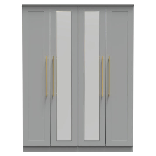 Haworth Tall Mirror Wardrobe Grey 4 Doors 1 Shelf 196cm