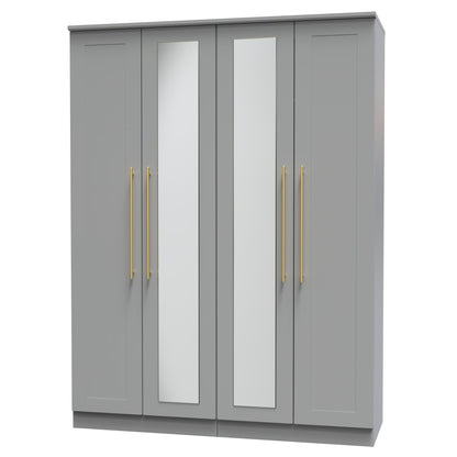 Haworth Tall Mirror Wardrobe Grey 4 Doors 1 Shelf 196cm