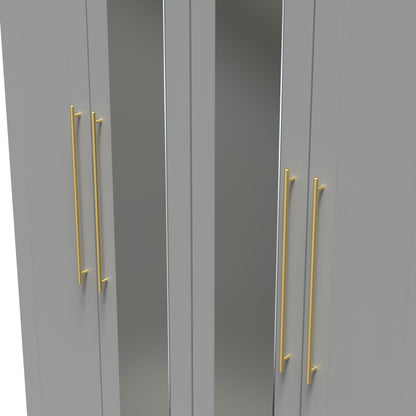 Haworth Tall Mirror Wardrobe Grey 4 Doors 1 Shelf 196cm