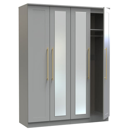 Haworth Tall Mirror Wardrobe Grey 4 Doors 1 Shelf 196cm