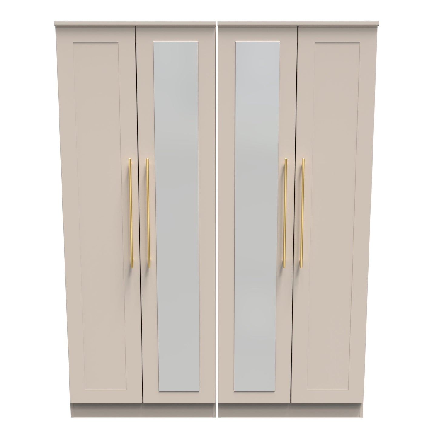 Haworth Tall Mirror Wardrobe Off-White 4 Doors 1 Shelf 196cm